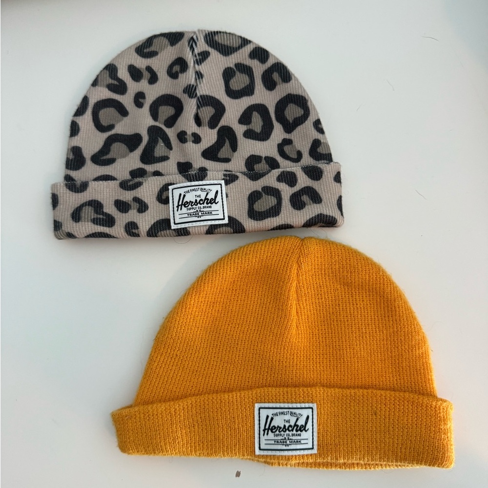 Herschel Supply Company Leopard and Mustard Beanie Set